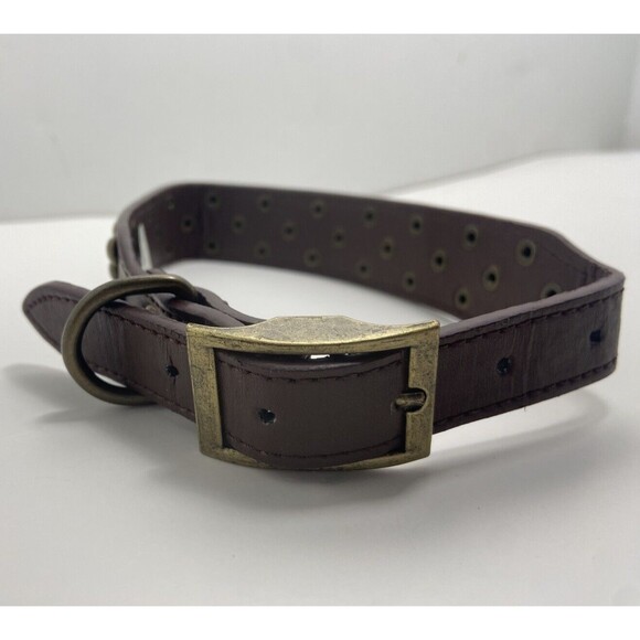 Simply Dog Medium Brown Faux Leather Brass Studded Collar Adjustable Light Use - Picture 2 of 4